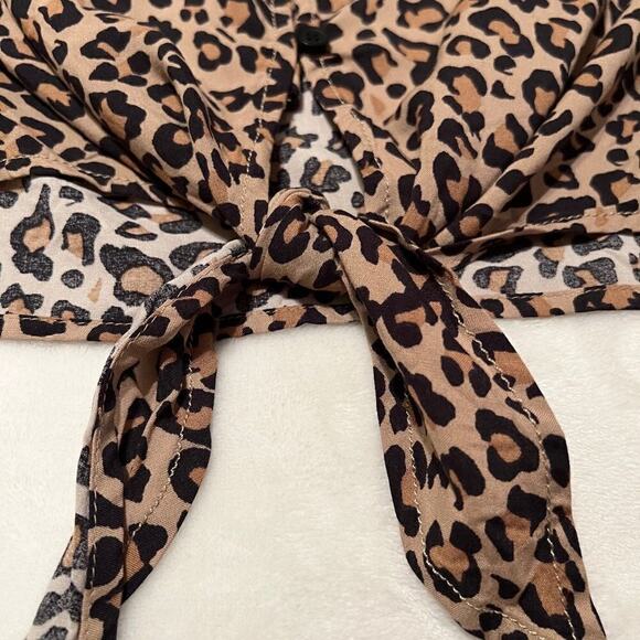 BeachLunchLounge Collection blouse short sleeve tie waist animal print top Sz L - Picture 4 of 7